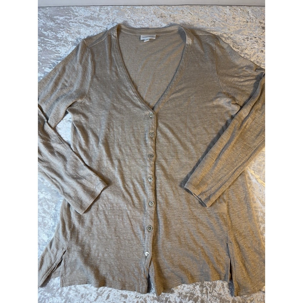 J.Jill Love Linen Cardigan Sweater Small Beige 100% Linen Button Front Casual